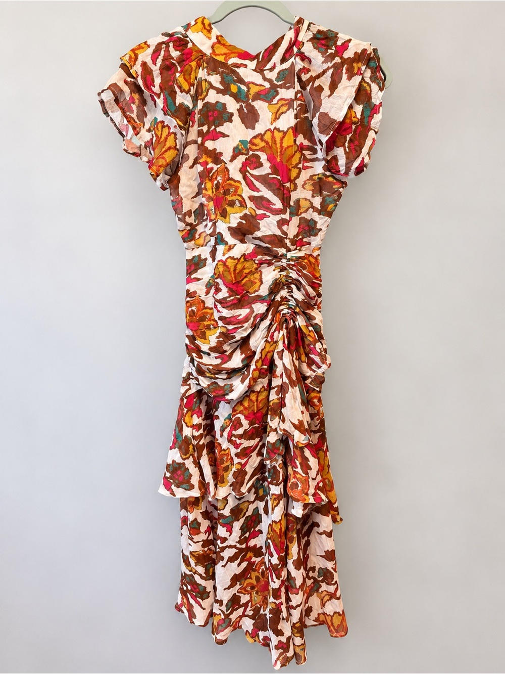 Cleobella Floral Ruched Ruffle Midi Dress XS NWOT